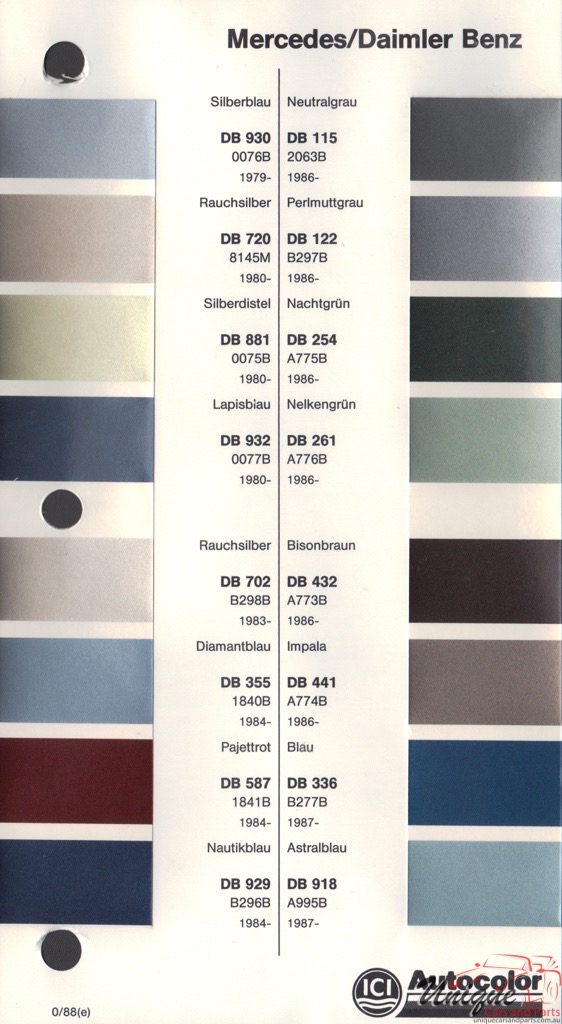 1979 - 1989 Mercedes-Benz Paint Charts Autocolor